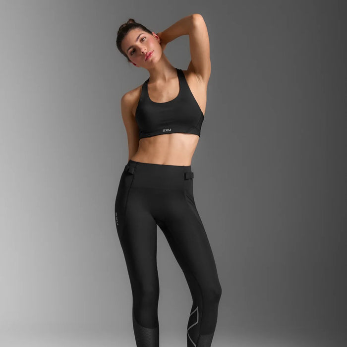 2XU Aero Mesh Medium Impact Bra | Black / Silver Reflective | Womens