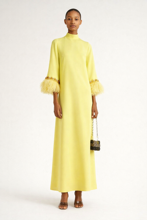 A-line gown with feathered cuffs – Rosien