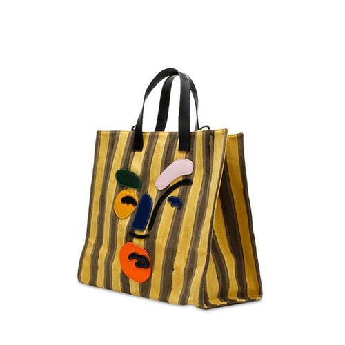 Abstract Face Striped Tote Bag - Artistic