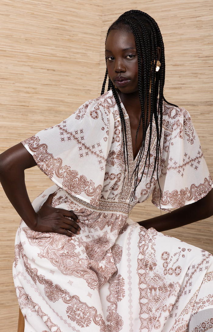Alitzel Chiffon Maxi Dress, color-Ivory