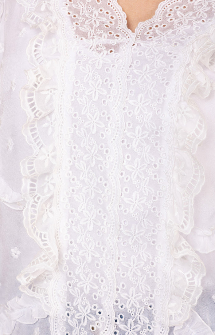 Aliza Swiss dot Chiffon Top, color-White
