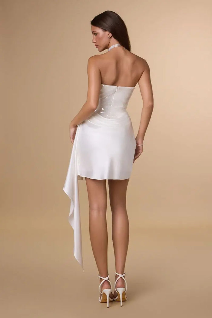 Amoris T734W Fitted Strapless White Mini Dress