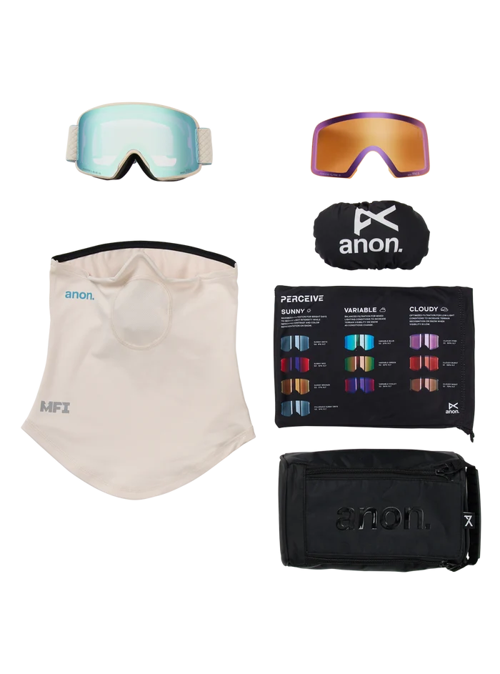 Product image of Anon M6 Goggles[Variant:Frame: Oat, Lens: Perceive Variable Blue (21% / S2), Spare Lens: Perceive Cloudy Pink (53% / S1)]