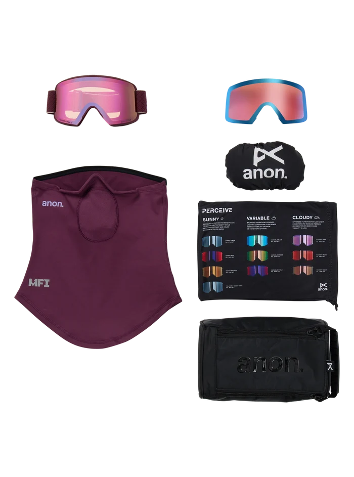Product image of Anon M6S Goggles[Variant:Frame: Deep Cherry, Lens: Perceive Cloudy Pink (53% / S1), Spare Lens: Perceive Variable Blue (21% / S2)]