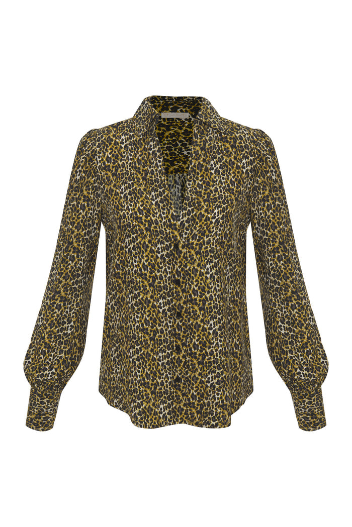 Ava Leopard Glam Shirt Olive Oil*