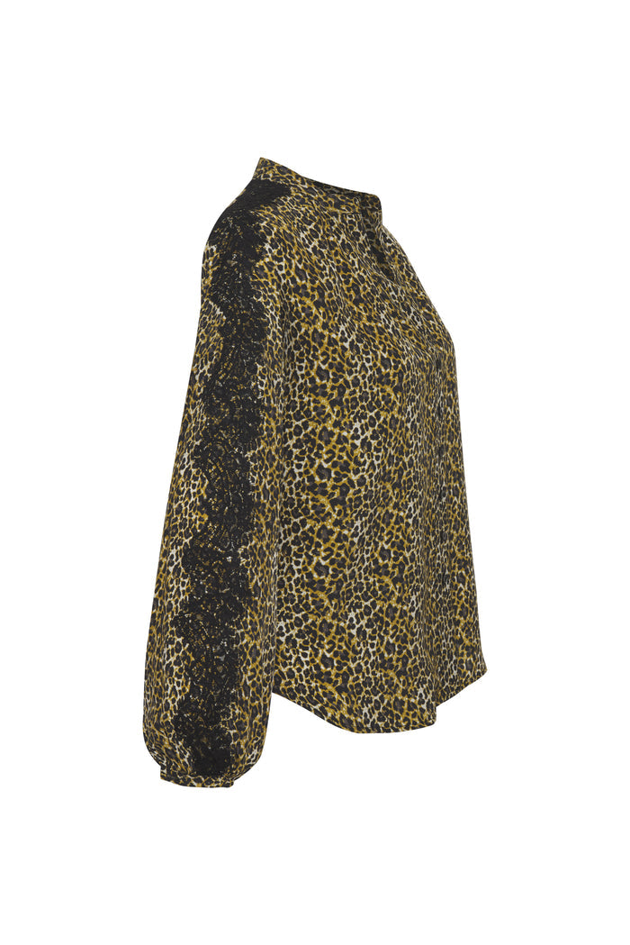 Ava Leopard Henley Top Olive Oil*