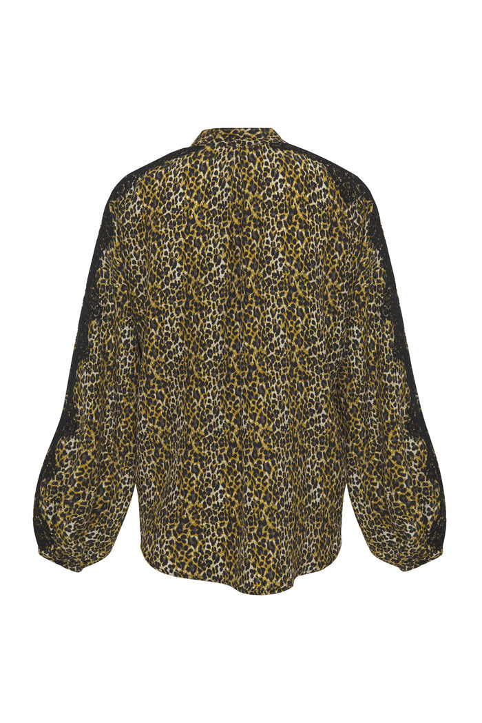 Ava Leopard Henley Top Olive Oil*