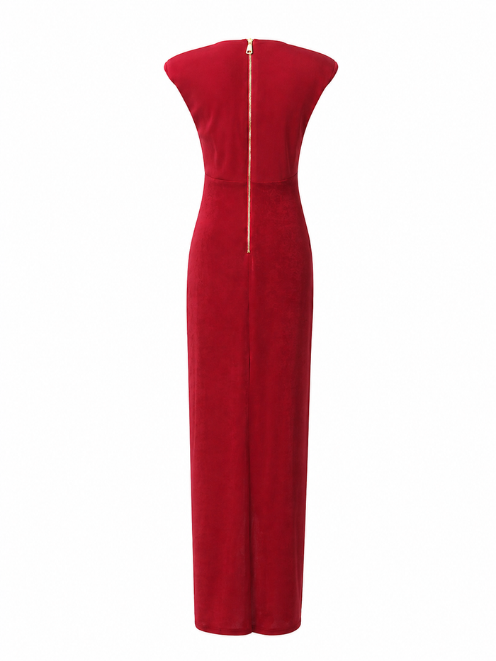 Black Double-Breasted Draped Midi Dress - NOIRÉA