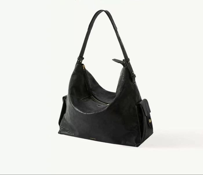 Black Slouchy Leather Shoulder Bag – LUXEVA