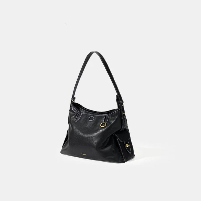 Black Slouchy Leather Shoulder Bag – LUXEVA