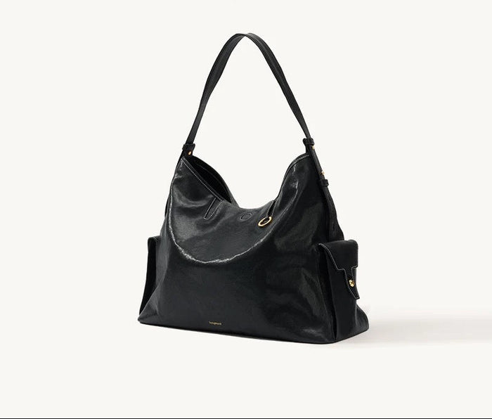 Black Slouchy Leather Shoulder Bag – LUXEVA
