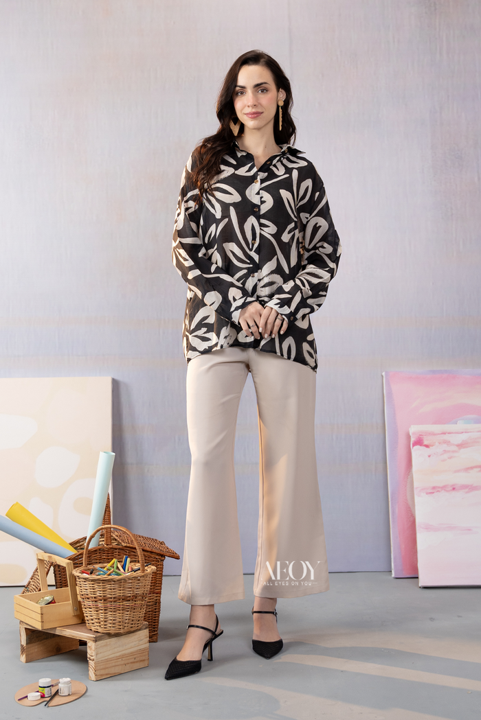 Black white printed shirt women