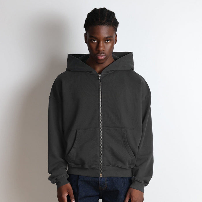 Bleecker Cinched Crop Zip-Up | Relaxed, Drop-Shoulder Dark Grey