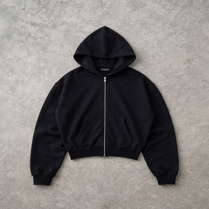 Bleecker Cinched Crop Zip-Up | Relaxed, Drop-Shoulder Classic Black