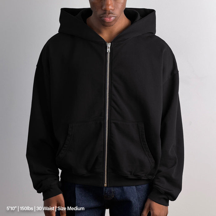 Bleecker Cinched Crop Zip-Up | Relaxed, Drop-Shoulder Classic Black