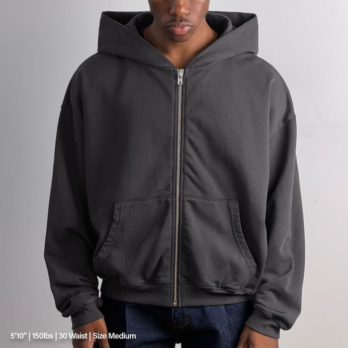 Bleecker Cinched Crop Zip-Up | Relaxed, Drop-Shoulder Dark Grey