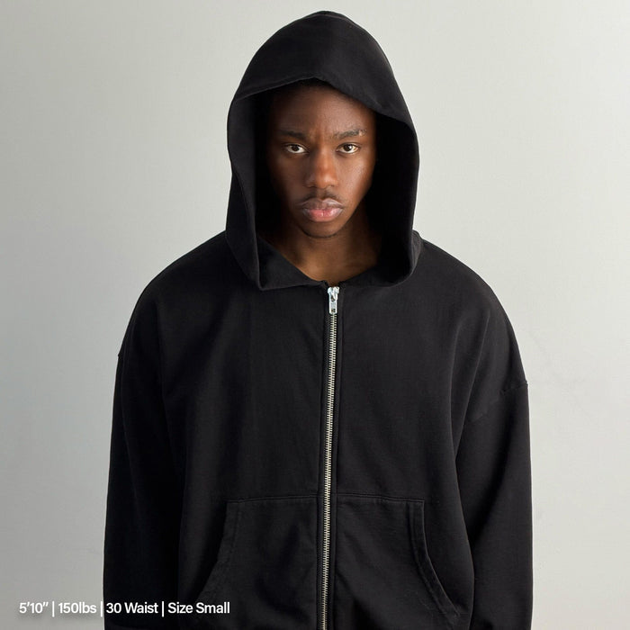 Bleecker Cinched Crop Zip-Up | Relaxed, Drop-Shoulder Classic Black