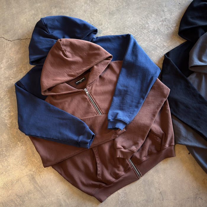 Bleecker Cinched Crop Zip-Up | Relaxed, Drop-Shoulder Classic Navy