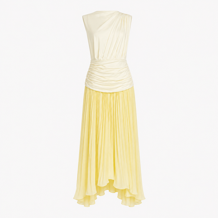Blush Pink Pleated Asymmetric Maxi Dress - LUMINA