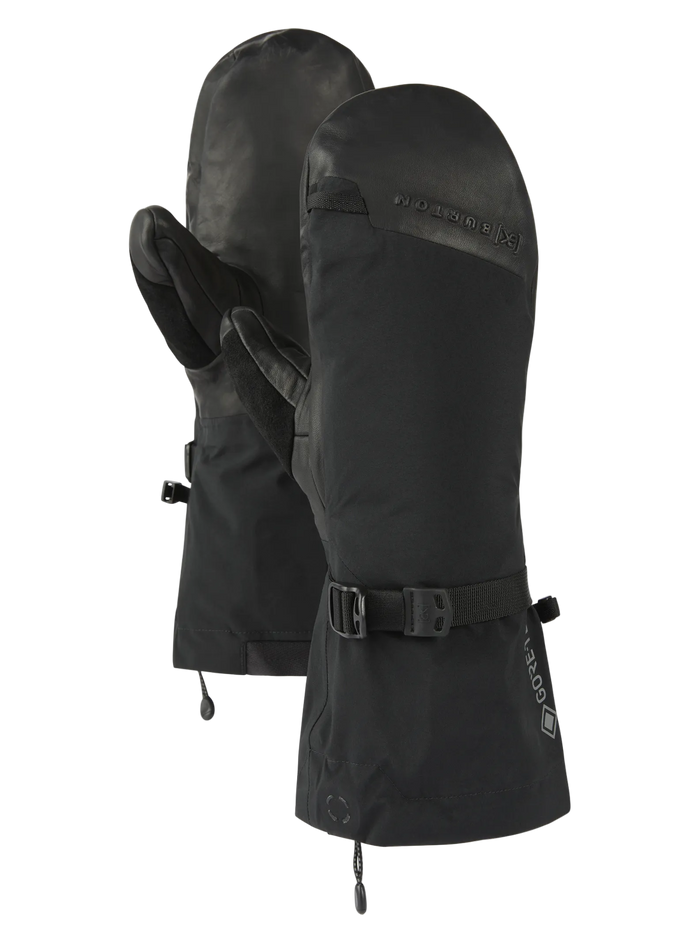 Black insulated gloves with a buckle on a white background