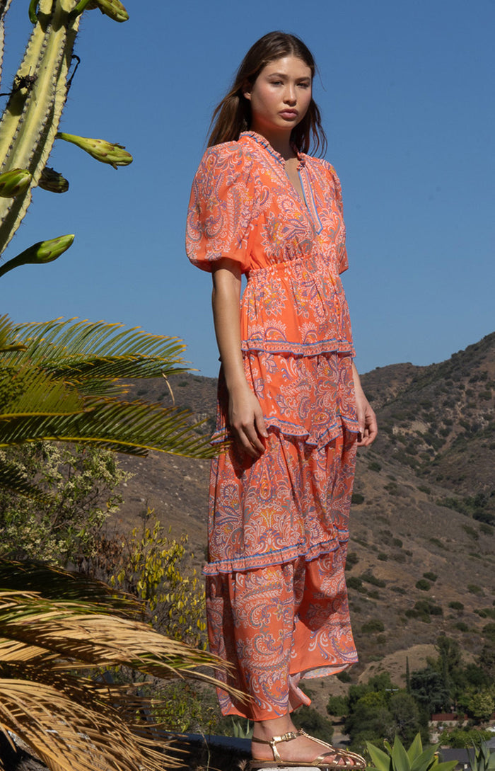 Buttercup Chiffon Maxi Dress, color-Orange