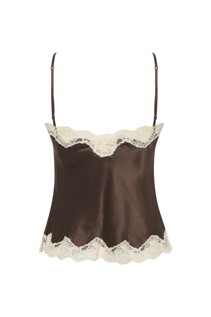 Cross Lace Front Cami  - Java Brown