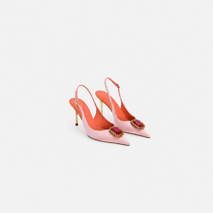 Crystal Buckle Slingback Heels – BLUSH