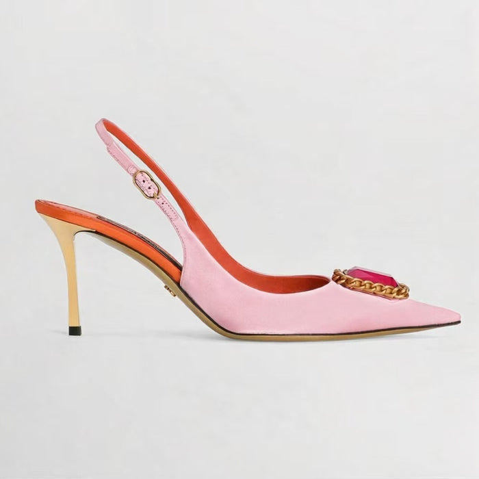 Crystal Buckle Slingback Heels – BLUSH