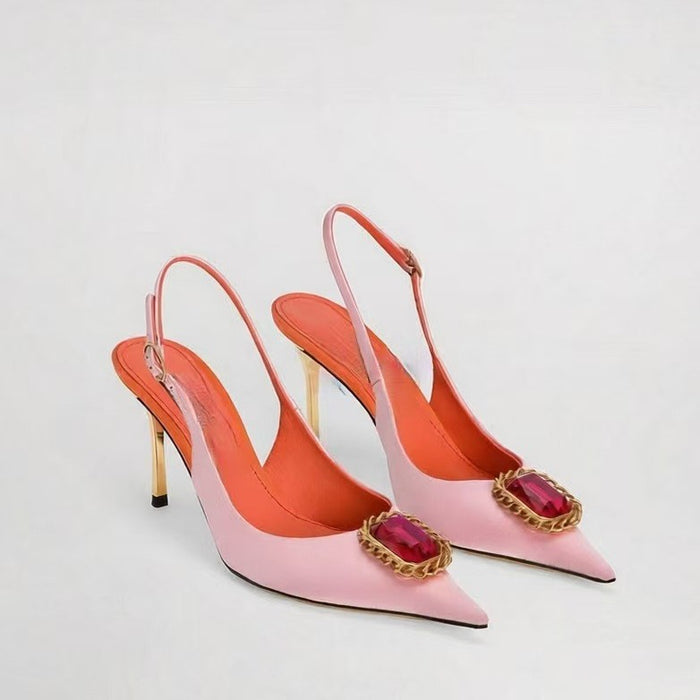 Crystal Buckle Slingback Heels – BLUSH