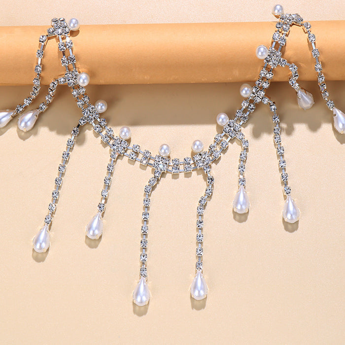 crystal choker necklace with pearl drop details - Aadshini