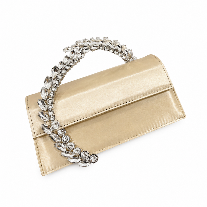Crystal Handle Satin Evening Clutch – ÉLORIA