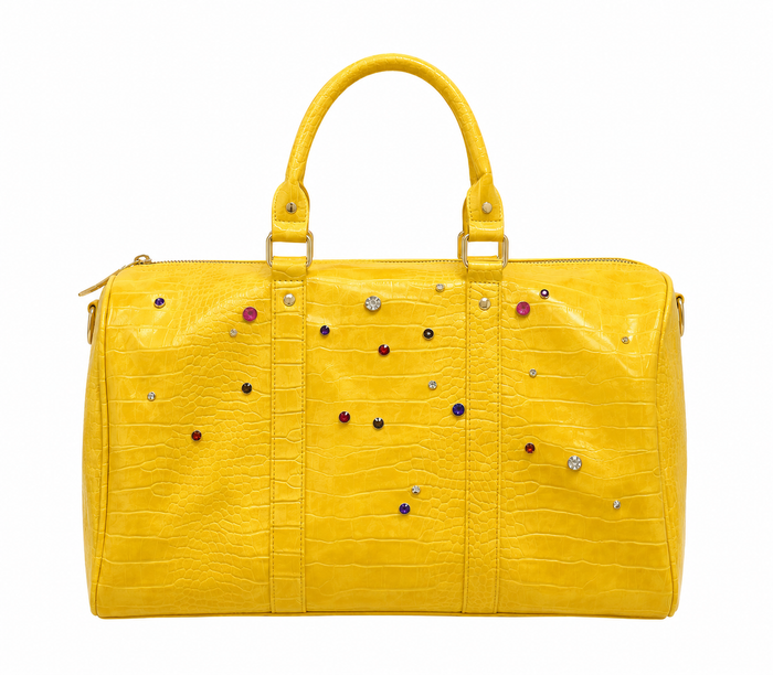 Crystal Studded Croc-Embossed Duffel Bag - Luxury