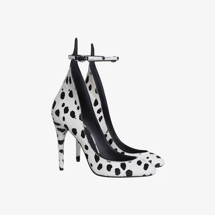Dalmatian Print Ankle-Strap Stiletto Heels – MONO