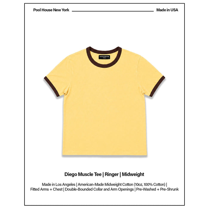 Diego Muscle Tee | Ringer T-Shirt Butter Yellow | Brown