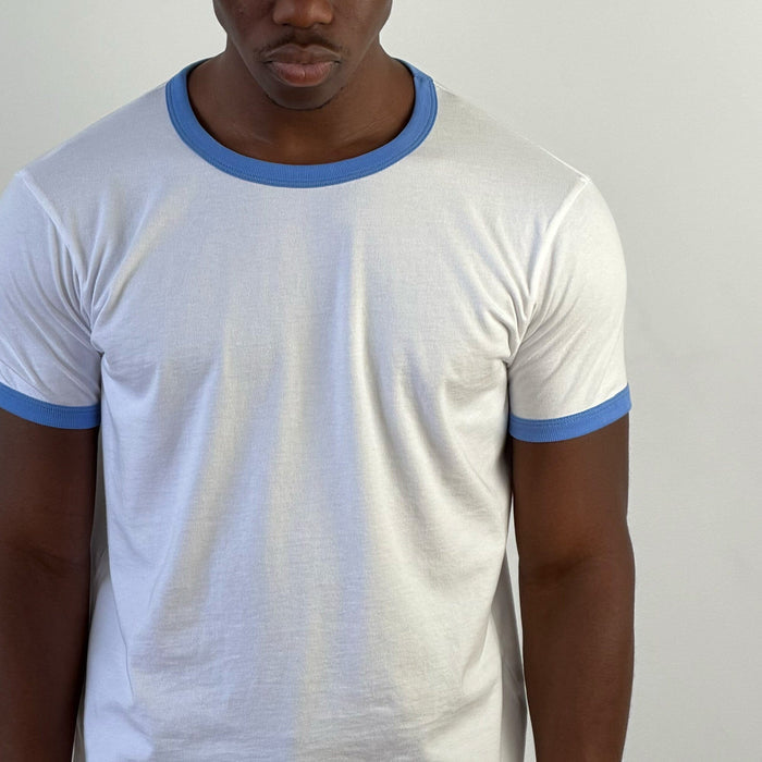 Diego Muscle Tee | Ringer T-Shirt White | Oxford Blue