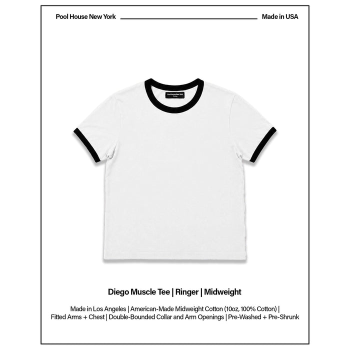 Diego Muscle Tee | Ringer T-Shirt White | Black