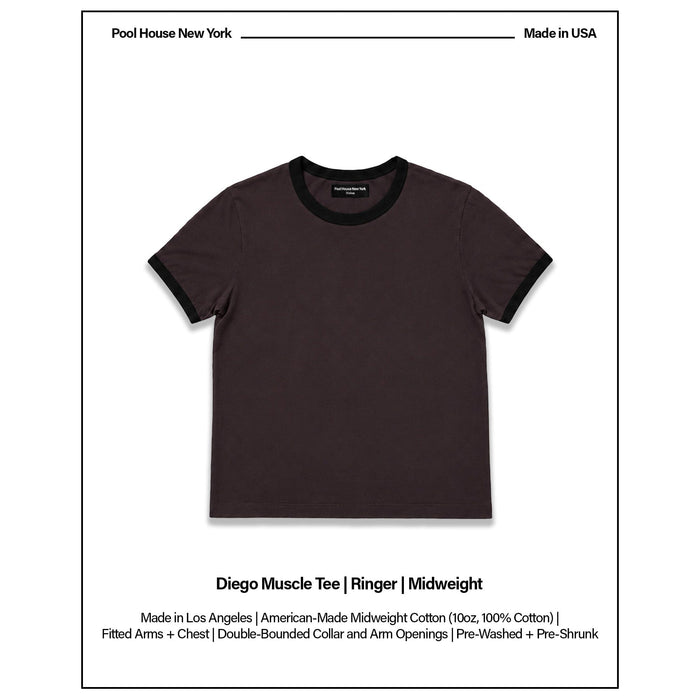 Diego Muscle Tee | Ringer T-Shirt Dark Brown | Black