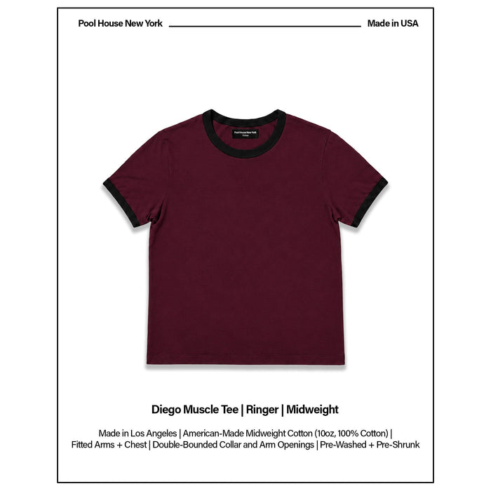 Diego Muscle Tee | Ringer T-Shirt Burgundy | Black
