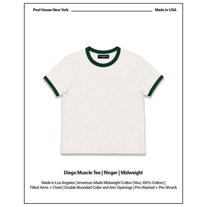 Diego Muscle Tee | Ringer T-Shirt Natural | British Green