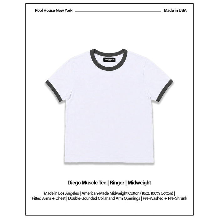 Diego Muscle Tee | Ringer T-Shirt White | Dark Grey