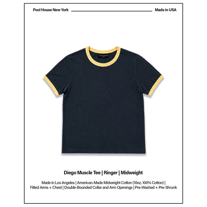 Diego Muscle Tee | Ringer T-Shirt Ash Black | Butter Yellow