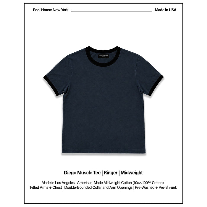 Diego Muscle Tee | Ringer T-Shirt Vintage Black | Black