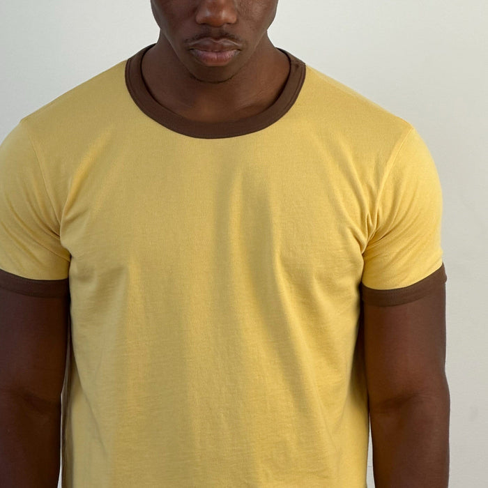 Diego Muscle Tee | Ringer T-Shirt Butter Yellow | Brown
