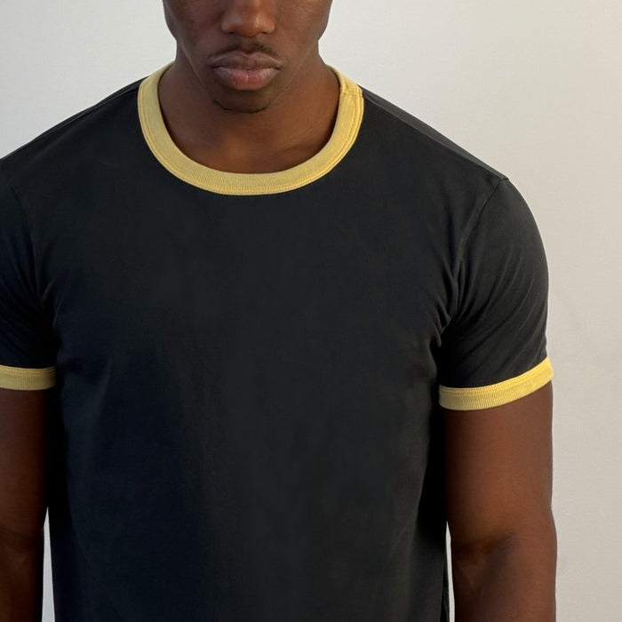 Diego Muscle Tee | Ringer T-Shirt Ash Black | Butter Yellow