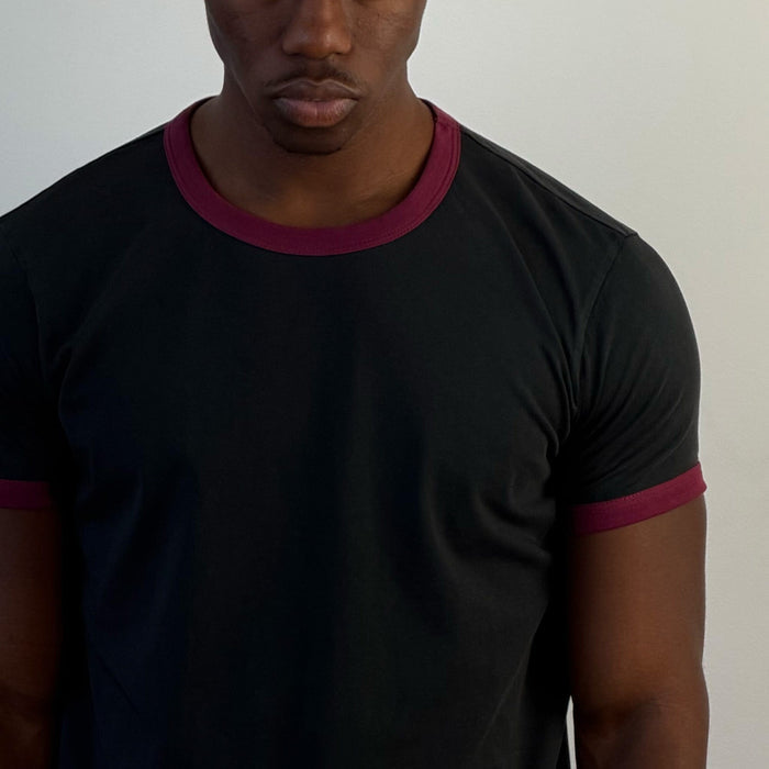 Diego Muscle Tee | Ringer T-Shirt Ash Black | Burgundy