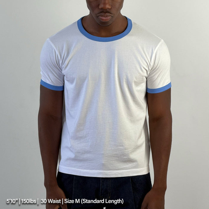 Diego Muscle Tee | Ringer T-Shirt White | Oxford Blue