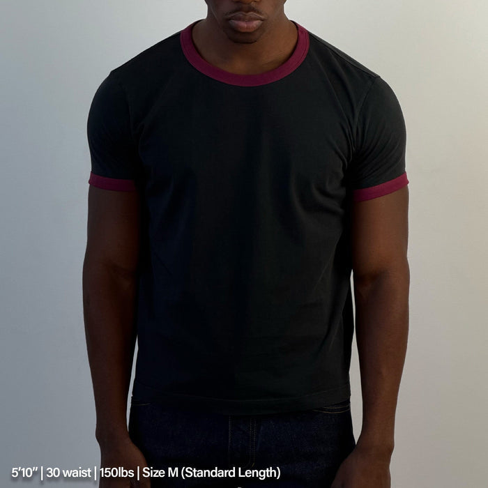 Diego Muscle Tee | Ringer T-Shirt Ash Black | Burgundy