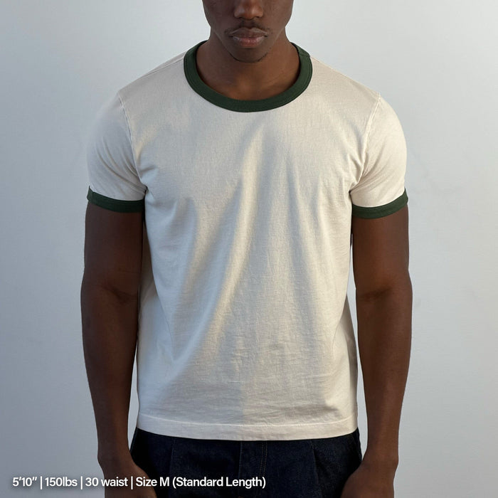 Diego Muscle Tee | Ringer T-Shirt Natural | British Green
