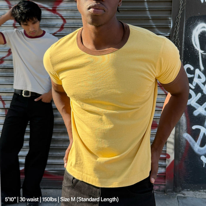 Diego Muscle Tee | Ringer T-Shirt Butter Yellow | Brown