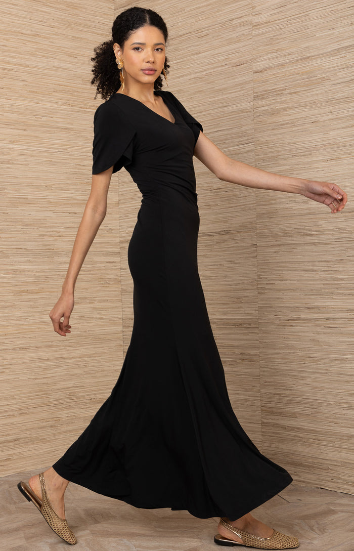 Evadne Jersey Solid Dress, color-Black